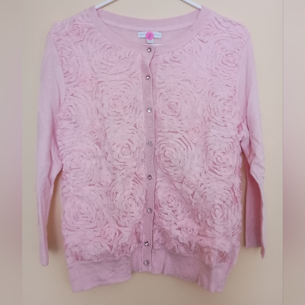 Pink floral detail front sweater
